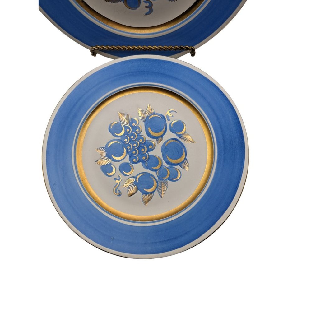 Lot of 2 Vintage Stangl Pottery "Concord" Dinner Plate  White Blue & Gold 11” - Picture 3 of 10